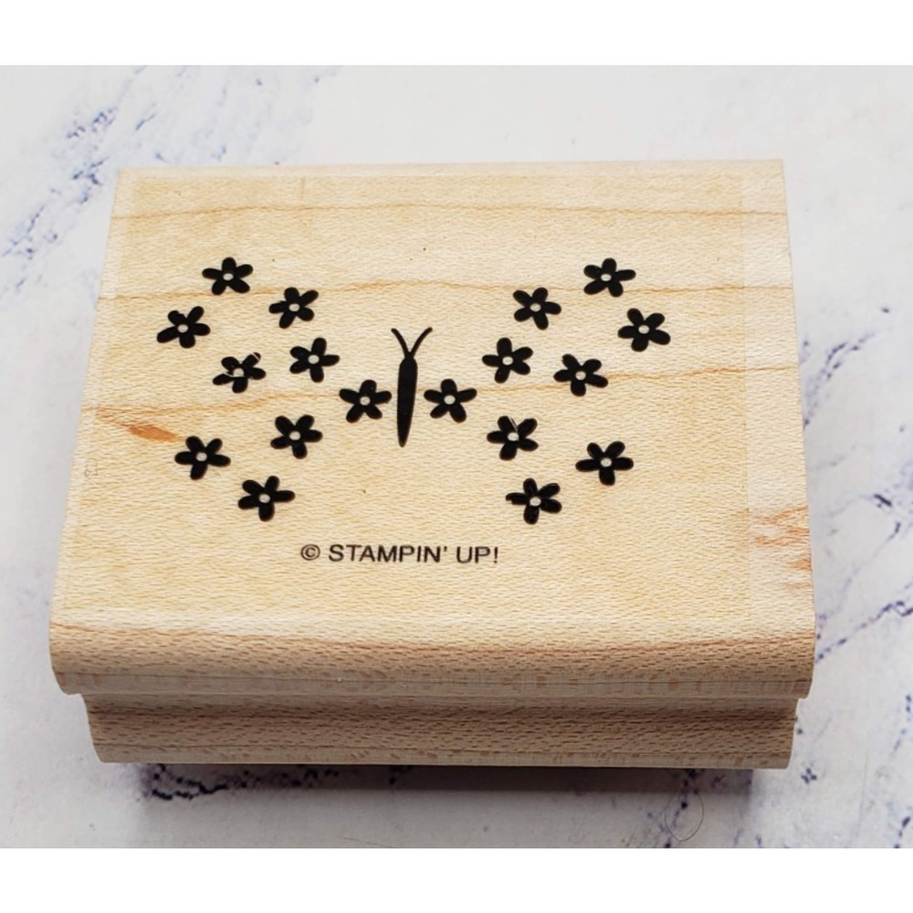 Stampin Up Floral Daisy Butterfly Wood Mounted Rubber Stamp